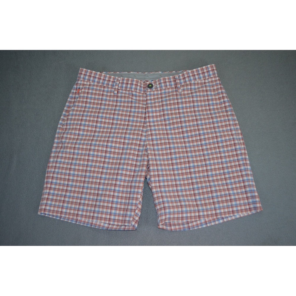 Tommy Bahama Top Deck Check Shorts Stretch Coral Haze Mens 35 IslandZone 8"